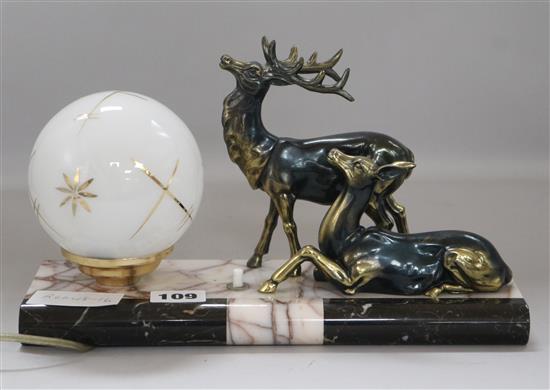 An Art Deco model deer lamp width 28cm height 17cm